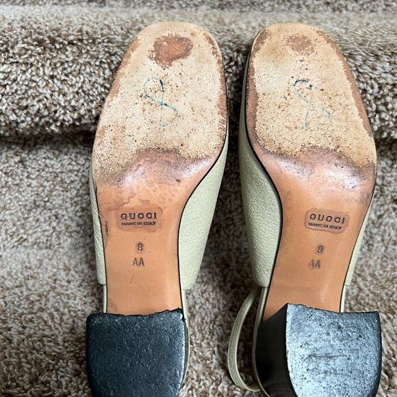 Gucci Women's Cream Sling Back Leather Block Heels - Picture 11 of 15